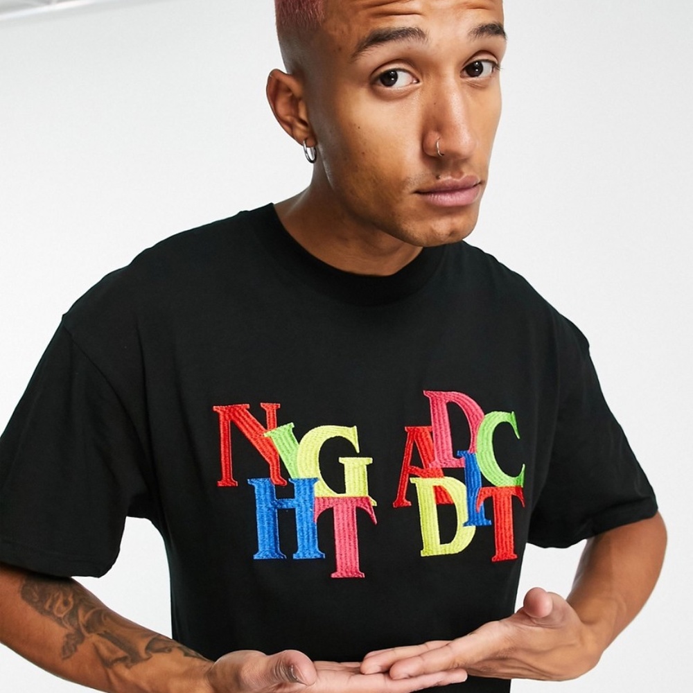 Night Addict Embroidered T-Shirt-Black
